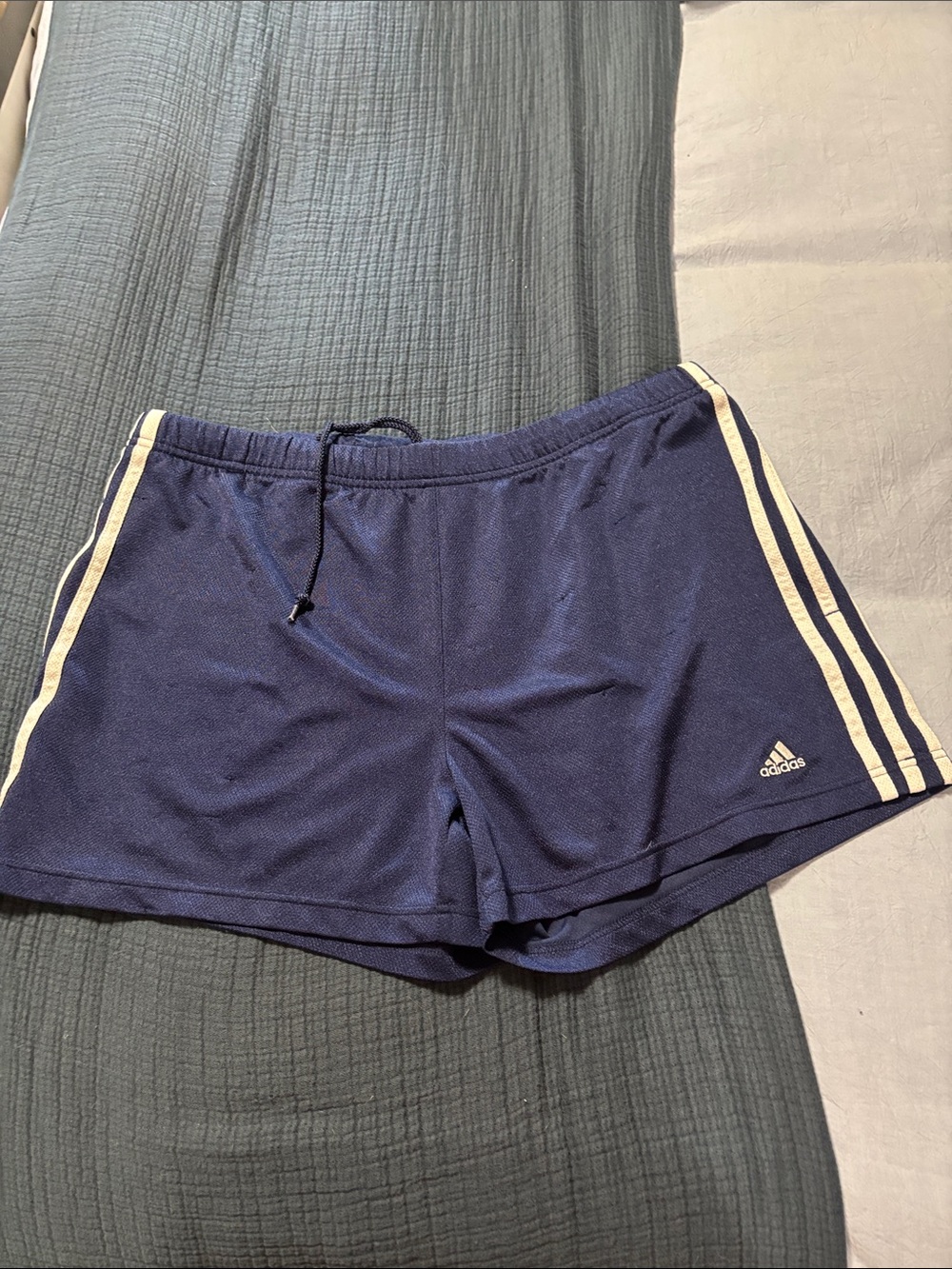 adidas Women's Navy Blue Athletic Shorts with White Stripes